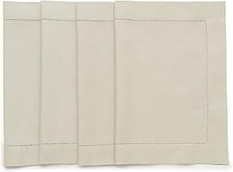 Solino Home Cotton Linen Placemats Set of 4 - Hemstitch Linen Placemats 14 x 19 Inch - Machine Washable Table Mats for Spring, Summer