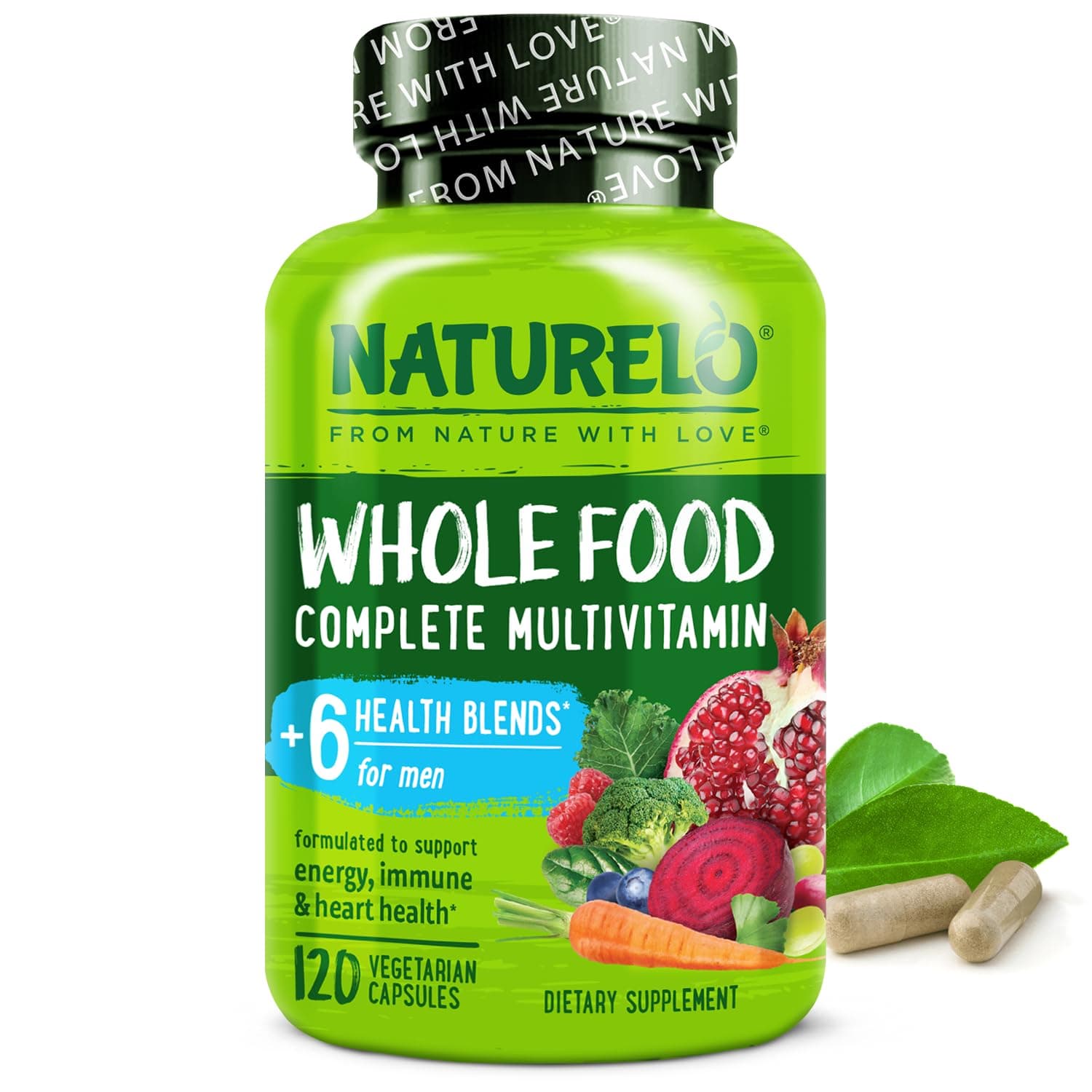 Whole Food Multivitamin for Men - with Vitamins, Minerals, Organic Herbal Extracts - Vegetarian - for Energy, Brain, Heart, Eye Health - 120 Vegan Capsules