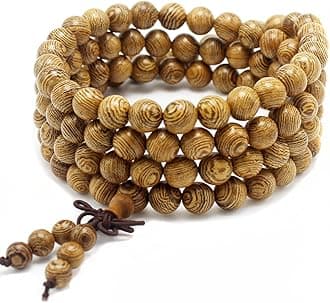 Mala Beads Bracelet 108 8mm Prayer Meditation Sandalwood Elastic…, 8 mm, Wood, circular