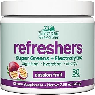 Refreshers, Super Greens and Electrolytes, Essential Minerals and Superfoods, Hydration Support, Promotes Natural Energy, with Fiber, Passion Fruit, 30 Servings