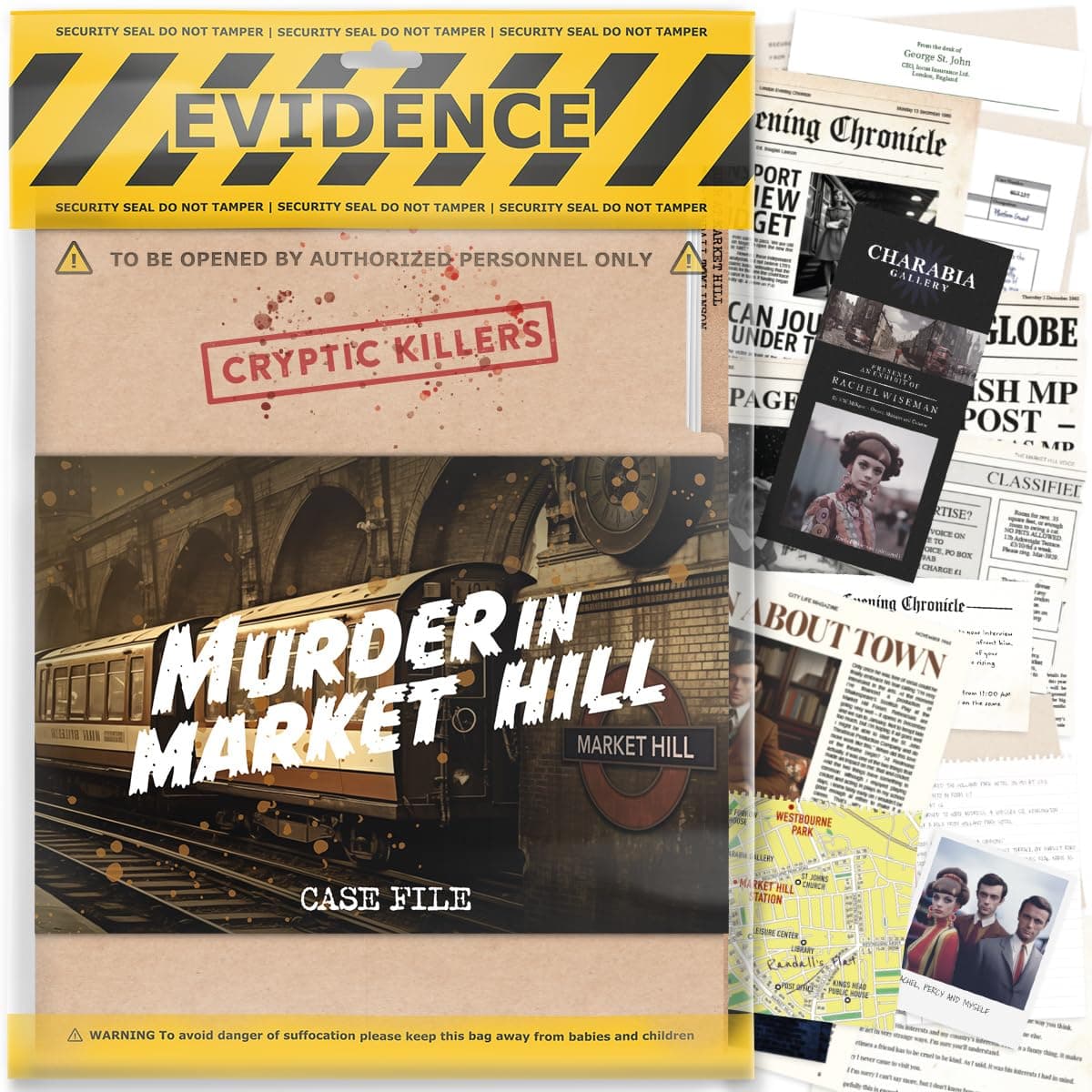 – Unsolved murder mystery game - Cold Case Files Investigation - CRYPTIC KILLERS - Detective Evidence & Crime File - individuals, date nights & party games- "Murder in Market Hill"