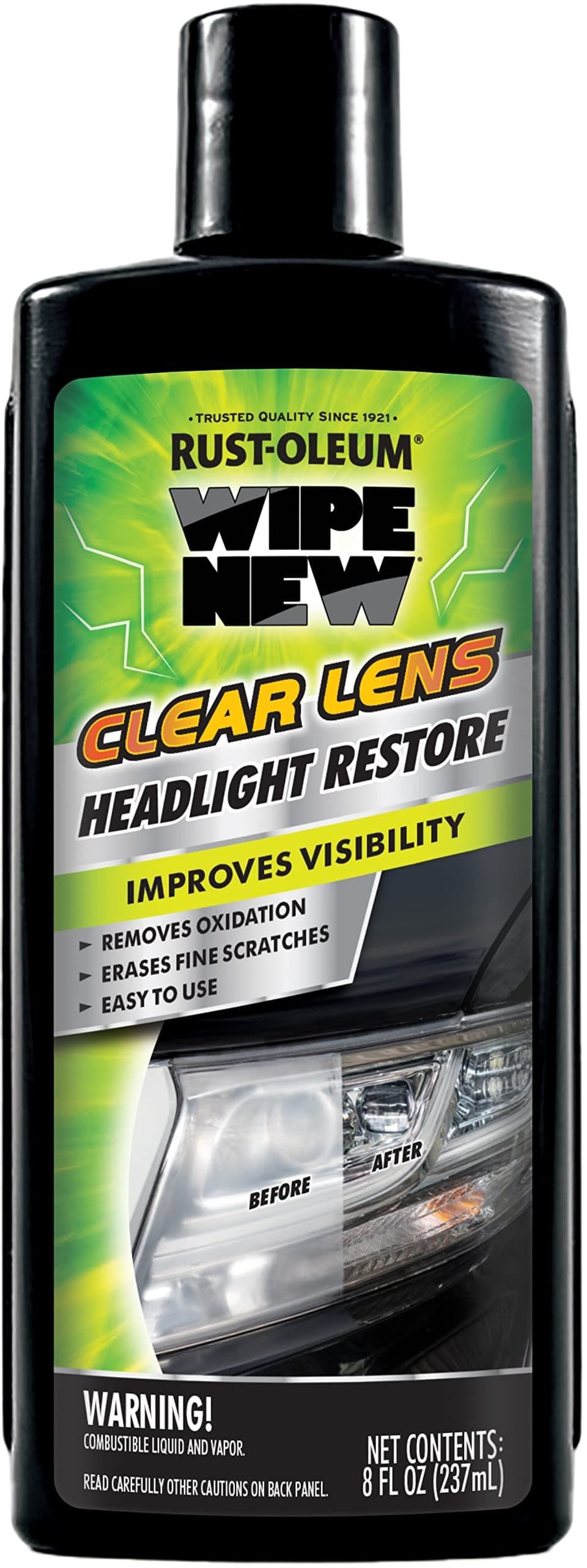 Wipe New Rust-Oleum 381403 Clear Lens Headlight Restore, 8 oz, Black