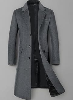 YOUTHUP Mens Winter Coat Slim Fit Wool Overcoat Knee-Length Elegant Trench Coat Business Peacoat