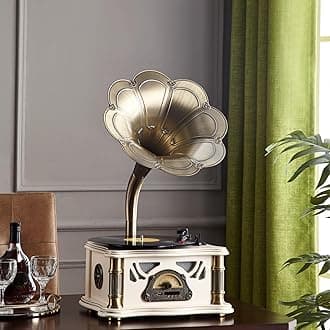 Vintage Gramophone with Bluetooth Output Vintage Record Player (White )