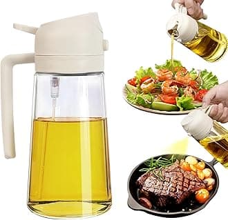 2 in 1 Oil Dispenser and Oil Sprayer, 470ml Dispenser Bottle Spray and Pour, Glass Olive Oil Sprayer for Cooking, Food-Grade Oil Spray Bottle Mister Spritzer for BBQ, Air Fryer, Kitchen (Creamy)