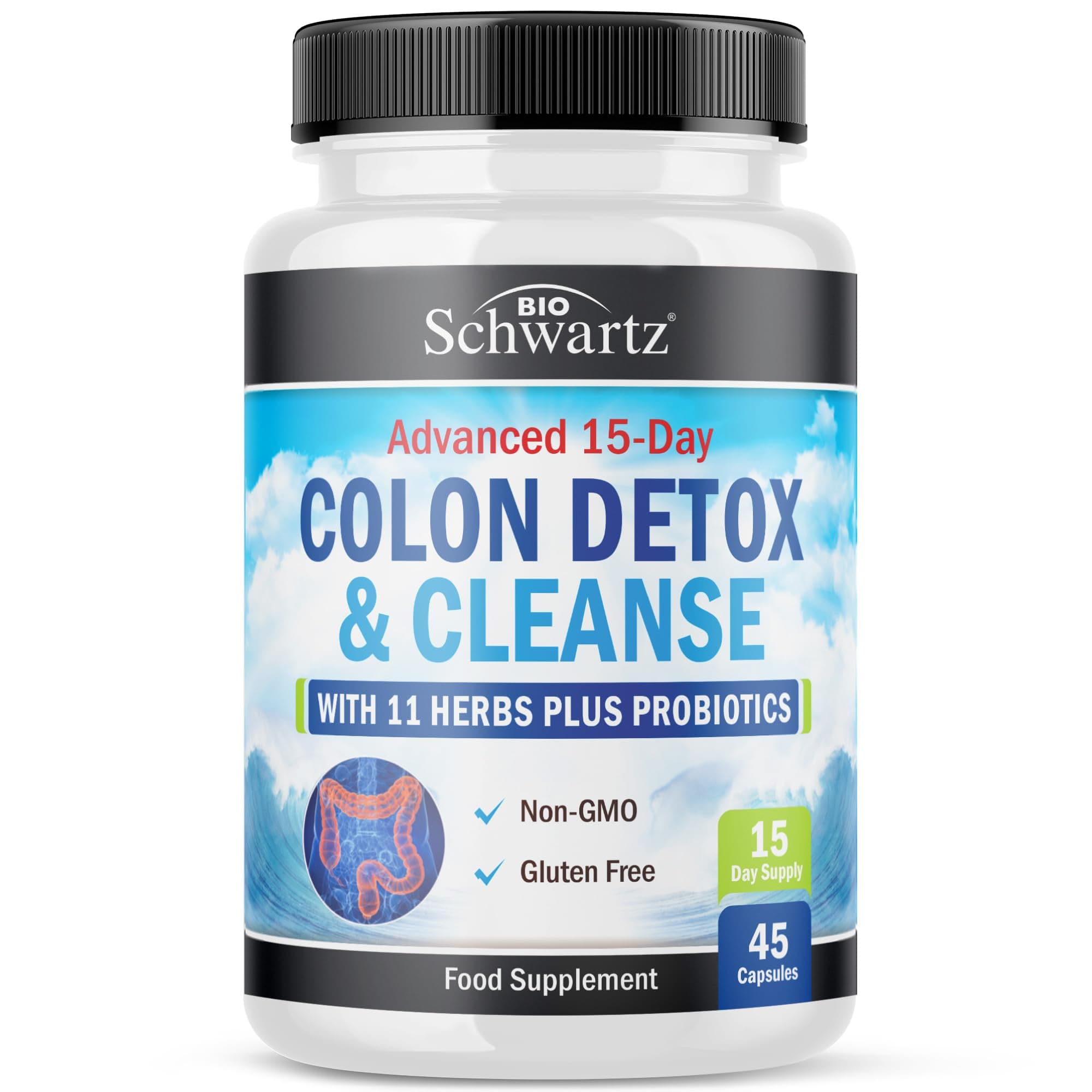 Colon Cleanser and Detox for Digestive Support - 15 Day Fast-Acting Advanced Cleanse with Probiotic Fiber, Psyllium Husk and Noni for Constipation Relief and Bloating Support, Non-GMO, 45 Count