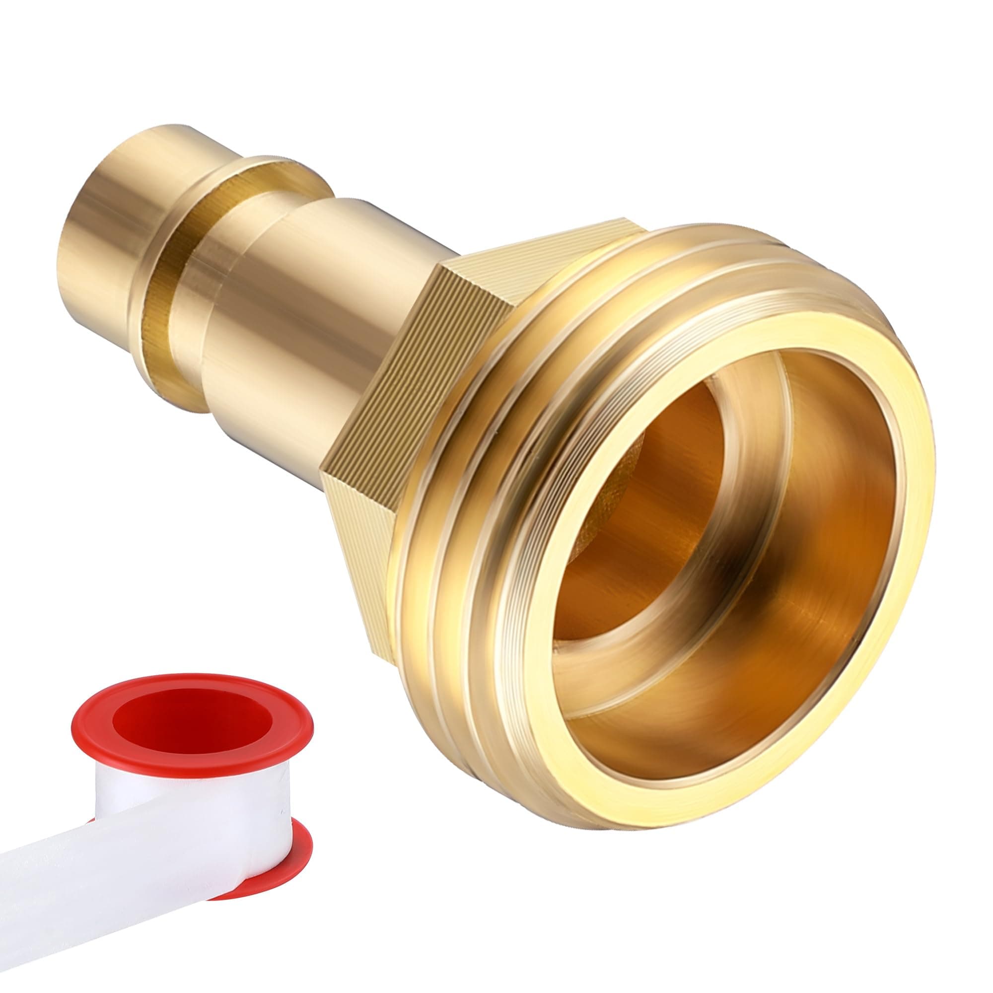 Dreyoo Quick Connector Hose Adapter Compatible with PF247007, 1/2" Quick Connector for 3/4" Garden Hose RV Spray Port Outlet and Spray Away, Connectors Adapter with PTFE Tape, Brass(1 Pack)