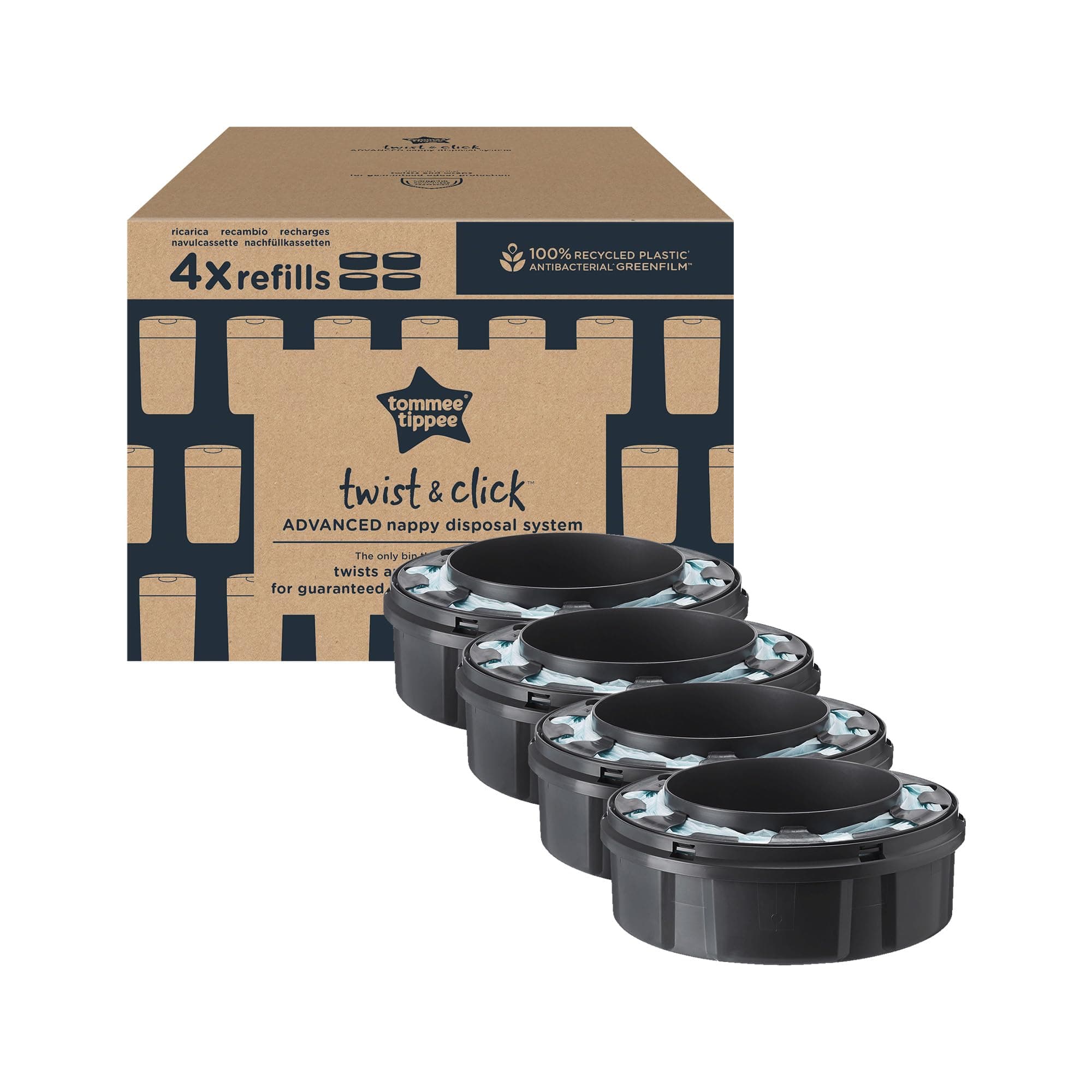 Twist and Click Advanced Nappy Bin Original Refill Cassettes, Exclusive Pack of 4, for Easy refill and Great value (pack may vary)