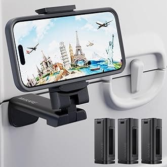 MiiKARE Travel Essentials Airplane Phone Holder, Universal Handsfree Phone Mount for Flying with 360 Degree Rotation, Travel Must Haves Phone Stand for Desk, Tray Table, Black&Black&Black