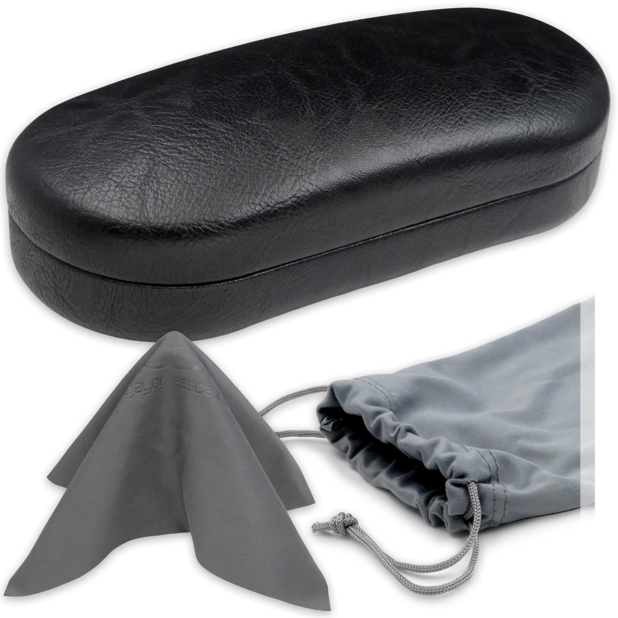 Large Sunglasses Case - Hard Glasses Case Holder w/Pouch & Cloth - Eyeglass Case Aviator Frames Men & Women