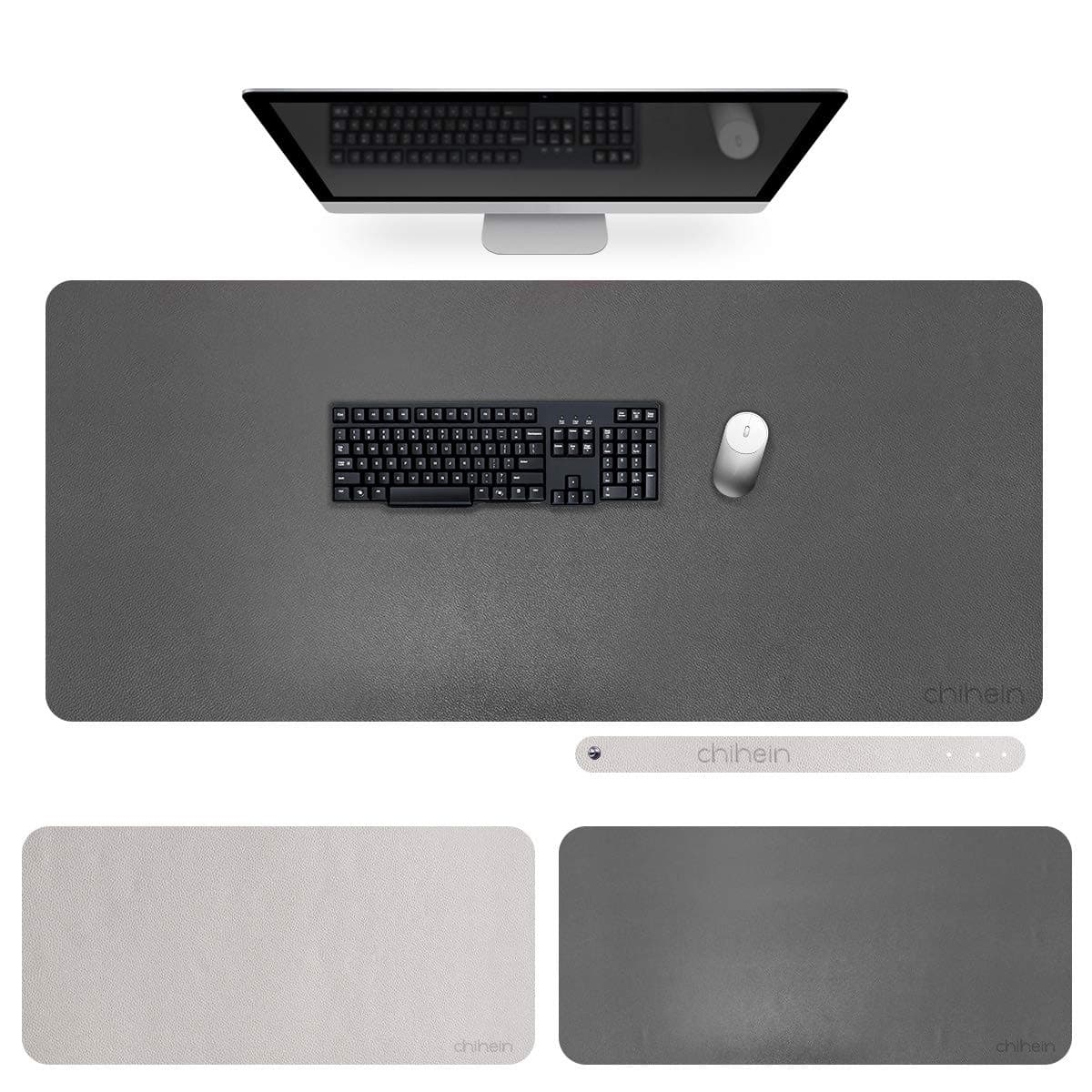 Chihein Huge Gaming Computer Mouse pad 135x60cm PU Leather Large Desk Mat, Dual-Side Use Desk Writing Pad(Gray/White-3XL)