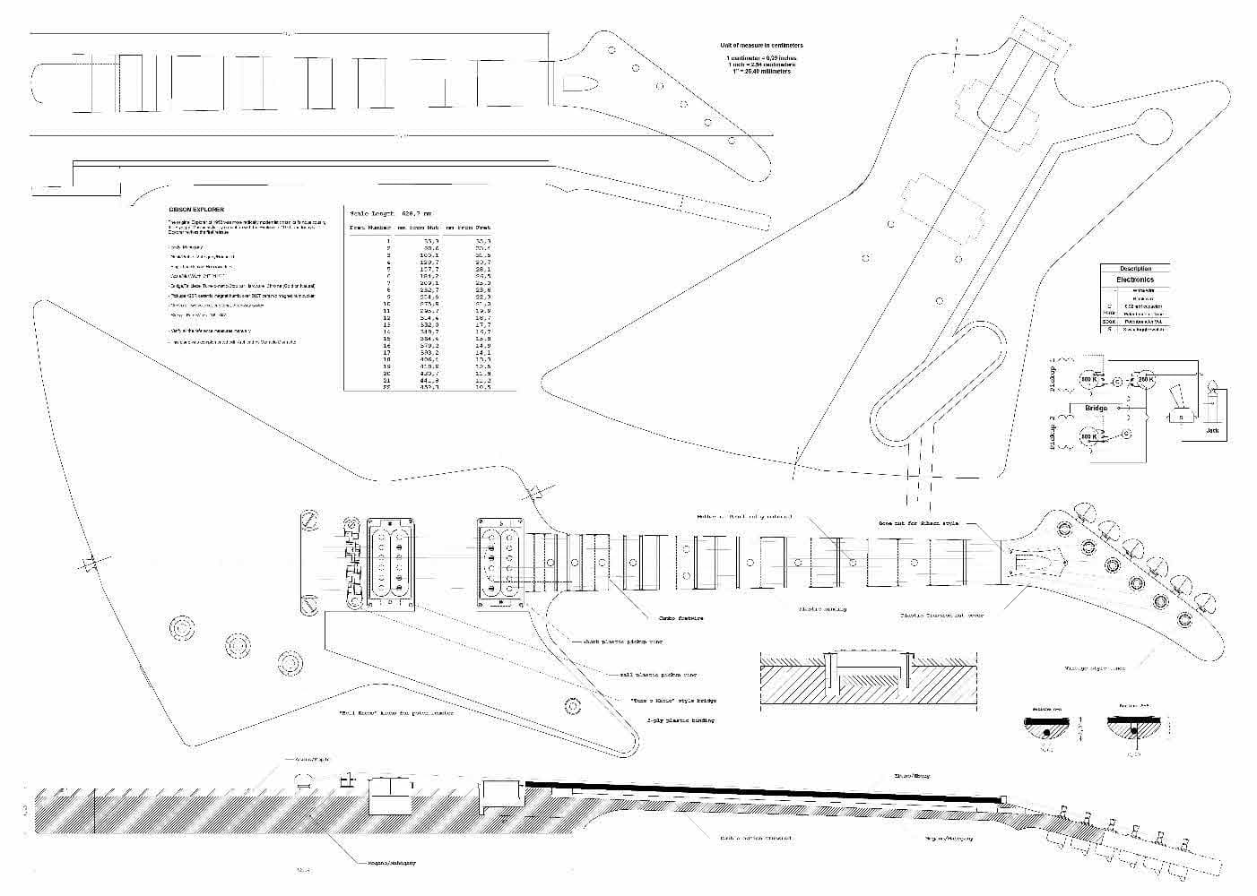 Gibson Explorer Electric Guitar Plans - Full Scale Technical Design Drawings - Actual Size