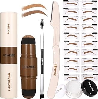 UCANBE 25PCS Eyebrow Stamp Stencil Kit With Dual-Color Eyebrow Stamp Pomade,20 Reusable Eyebrow Stencils,Finising Powder,Brush,Eyebrow Razor,Zipper Pouch,Waterproof Eye Brow Stamping and Shaping Kit01