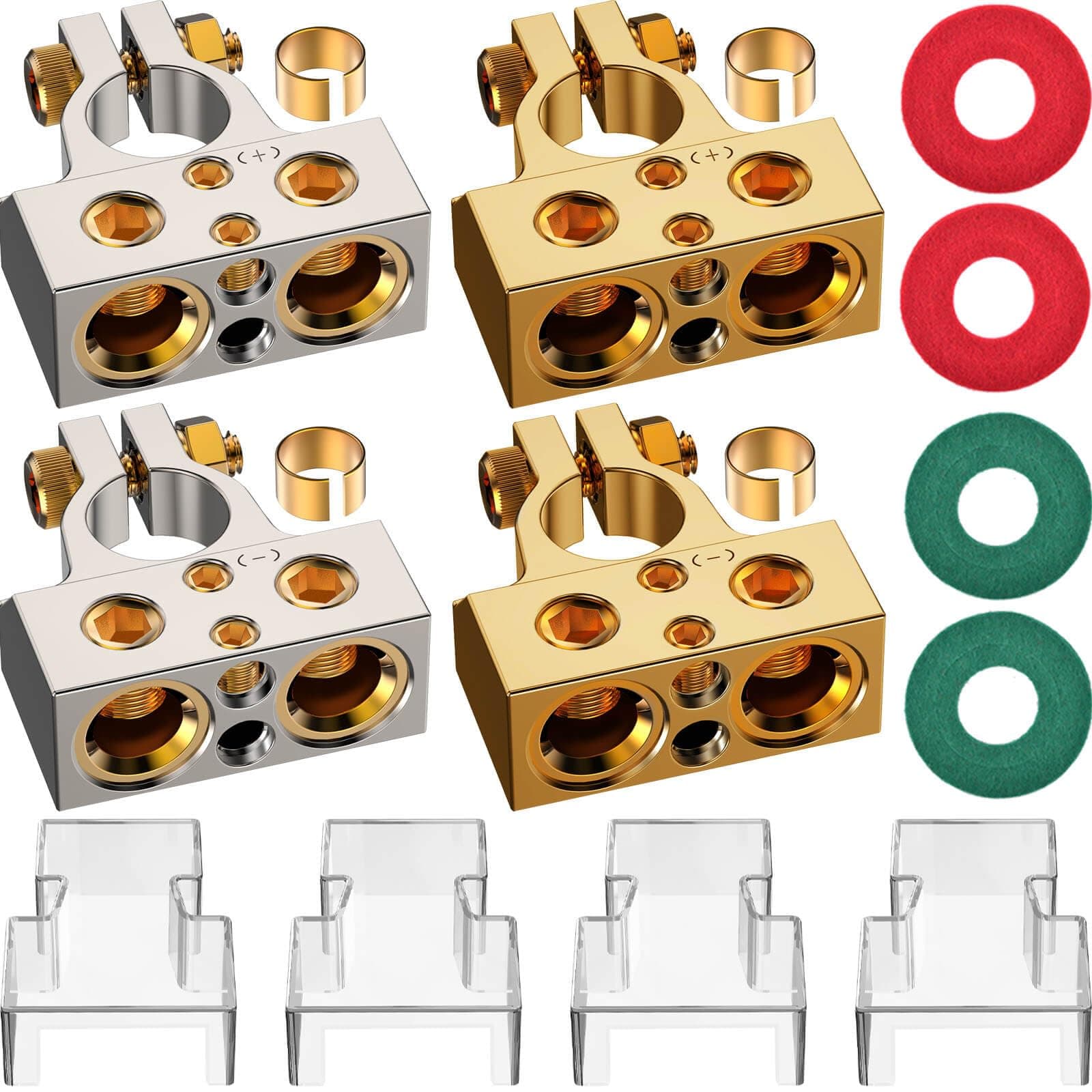 Battery Terminal Connectors, 0/2/4/6/8/10 AWG Battery Terminals, Heavy Duty Car Battery Terminal, Top Post Multiple (Beige)