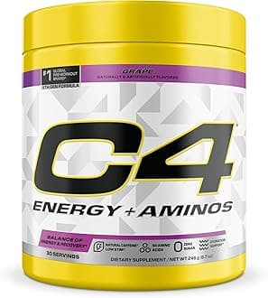 Energy + Aminos Powder, 5g BCAAs & EAAs for Muscle Recovery, 3 Electrolytes for Hydration, 100mg Natural Caffeine, Pre Workout, Zero Sugar, 30 Servings, Grape