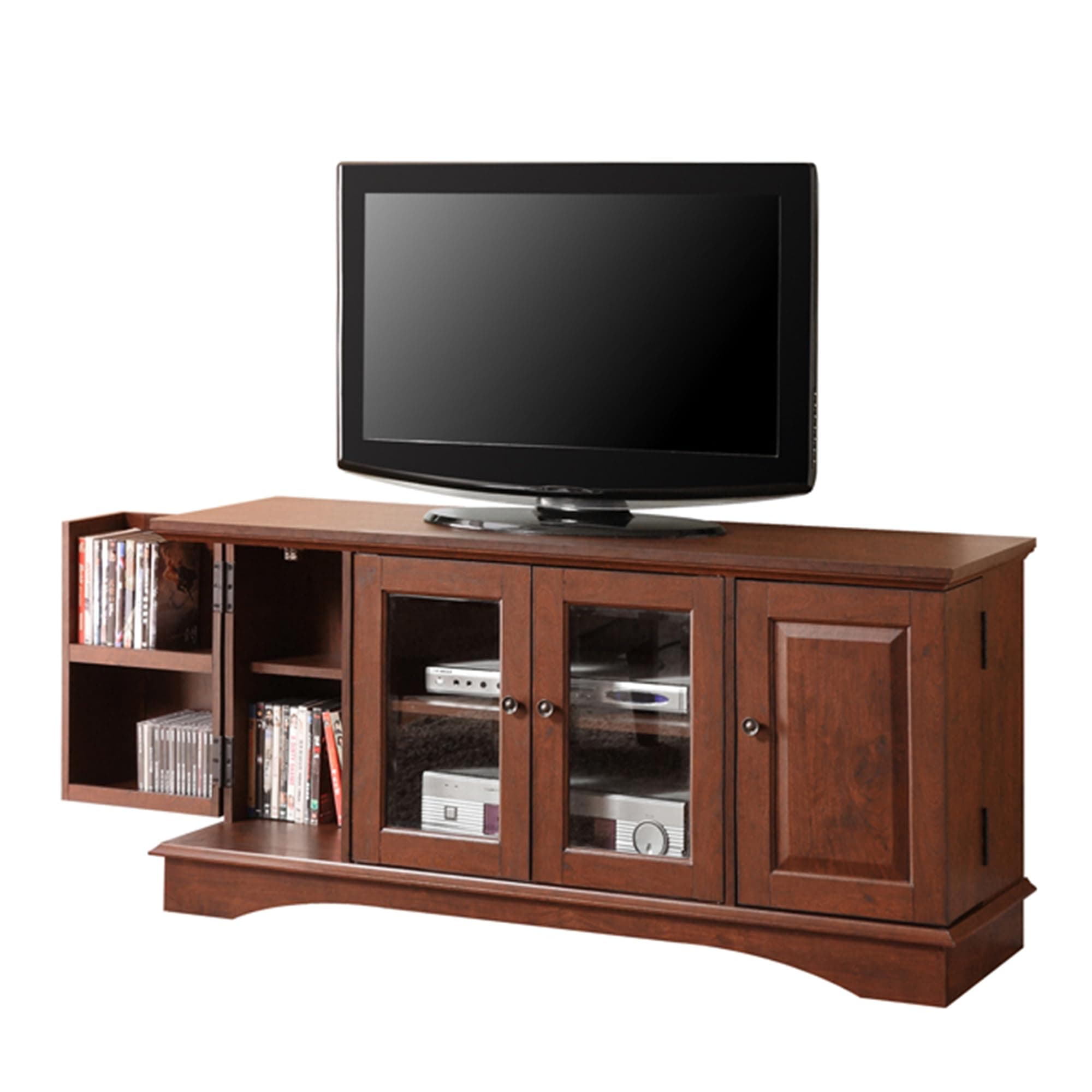 Walker EdisonTraditional Wood Universal TV Stand with Storage Cabinets for TV's up to 65" Living Room Entertainment Center, 44 Inch, Traditional Brown