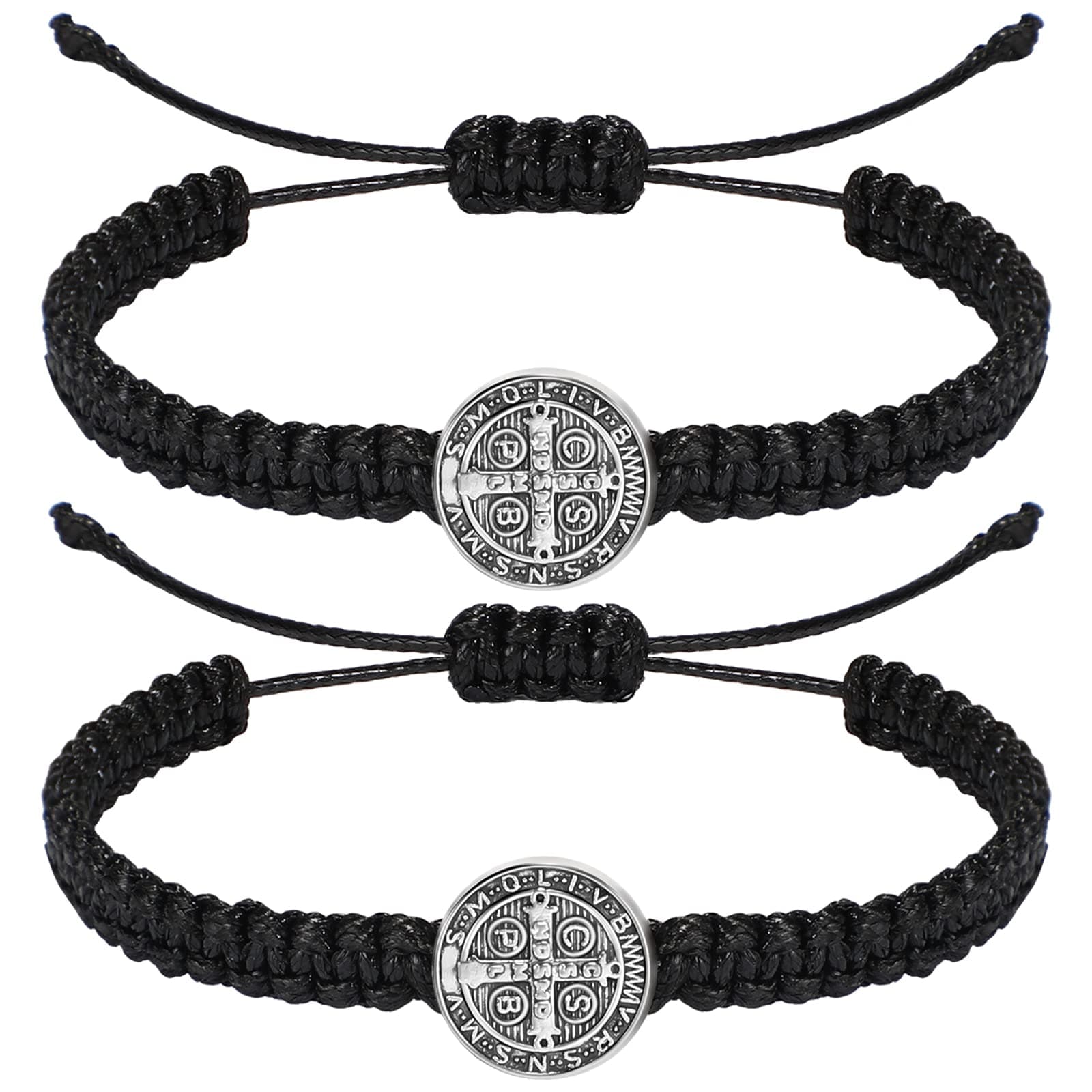 2 Pcs Catholic Bracelets Saint Benedict Medal Gifts Adjustable String Bracelets Religious Gifts for Men Women Birthday Holiday
