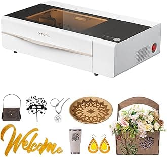 xToolP2 55W CO2 Laser Cutter, Smart Desktop CO2 Laser Engraver and Cutter Machine, Dual Smart 16MP Cameras, Curved Surface Engraving, Create with Wood and Metal Acrylic Glass Fabric Leather (White)