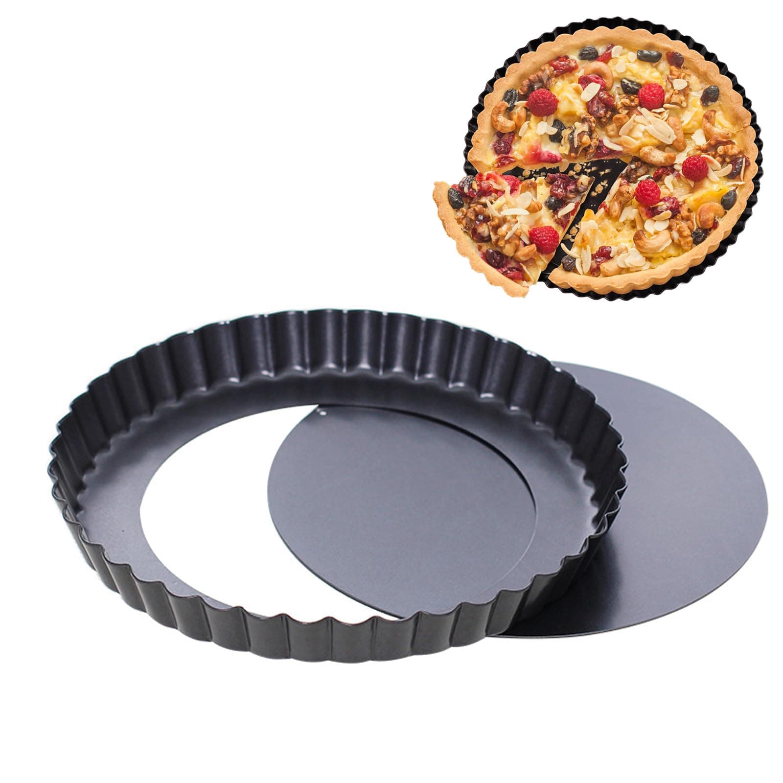 Quiche Pan, 8.7 Inch with Removable Bottom Fluted Tart Pan, Mini Tart Tins for Baking, Nonstick Round Tart Pie Pan, Pie Dish for Mousse Cakes, Kitchen Reusable Baking Tools (8.7 Inch)