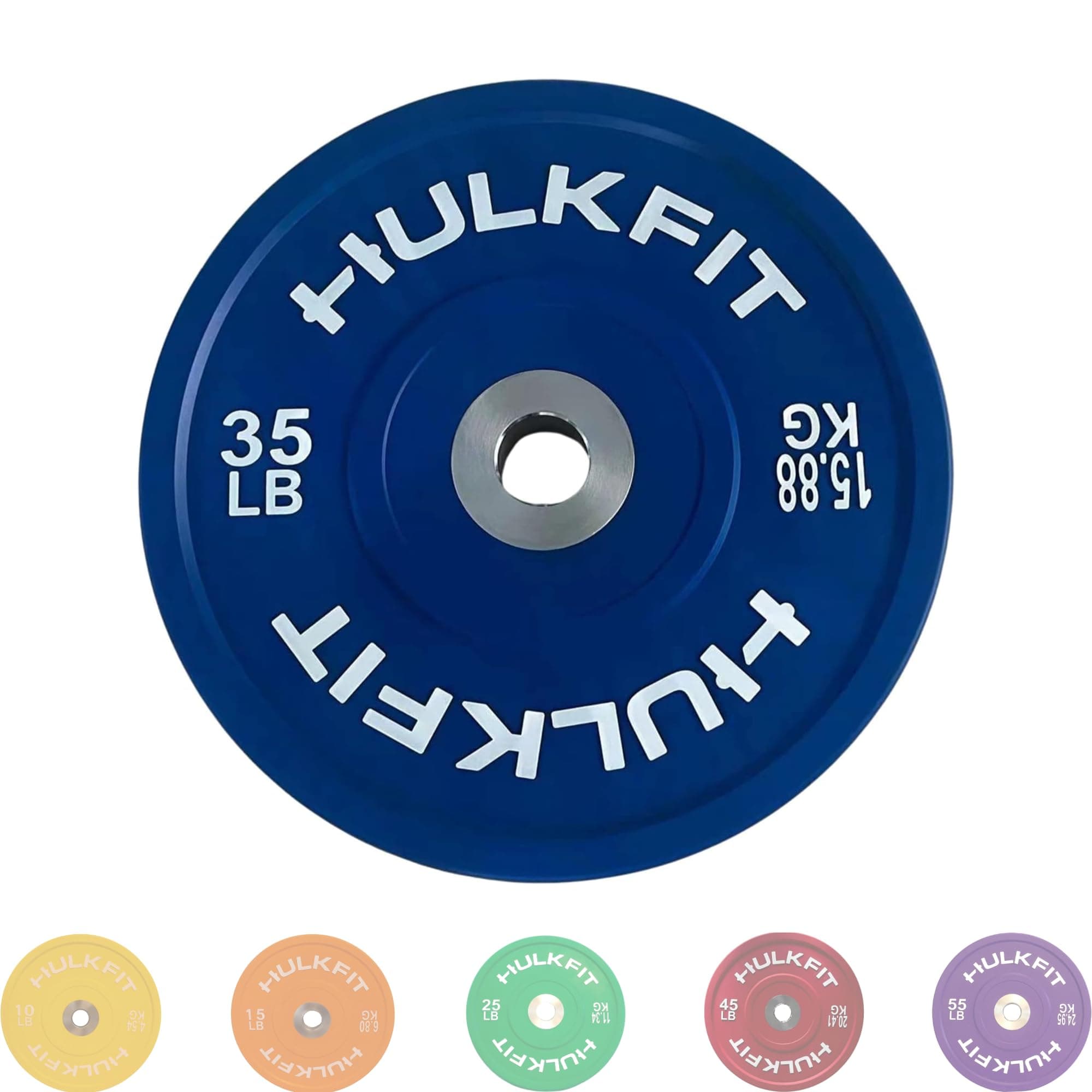 HulkFit Color Coded Olympic 2-Inch Rubber Bumper Plate with Steel Hub for Strength Training, Weightlifting and Crossfit, Single, Pair or Set