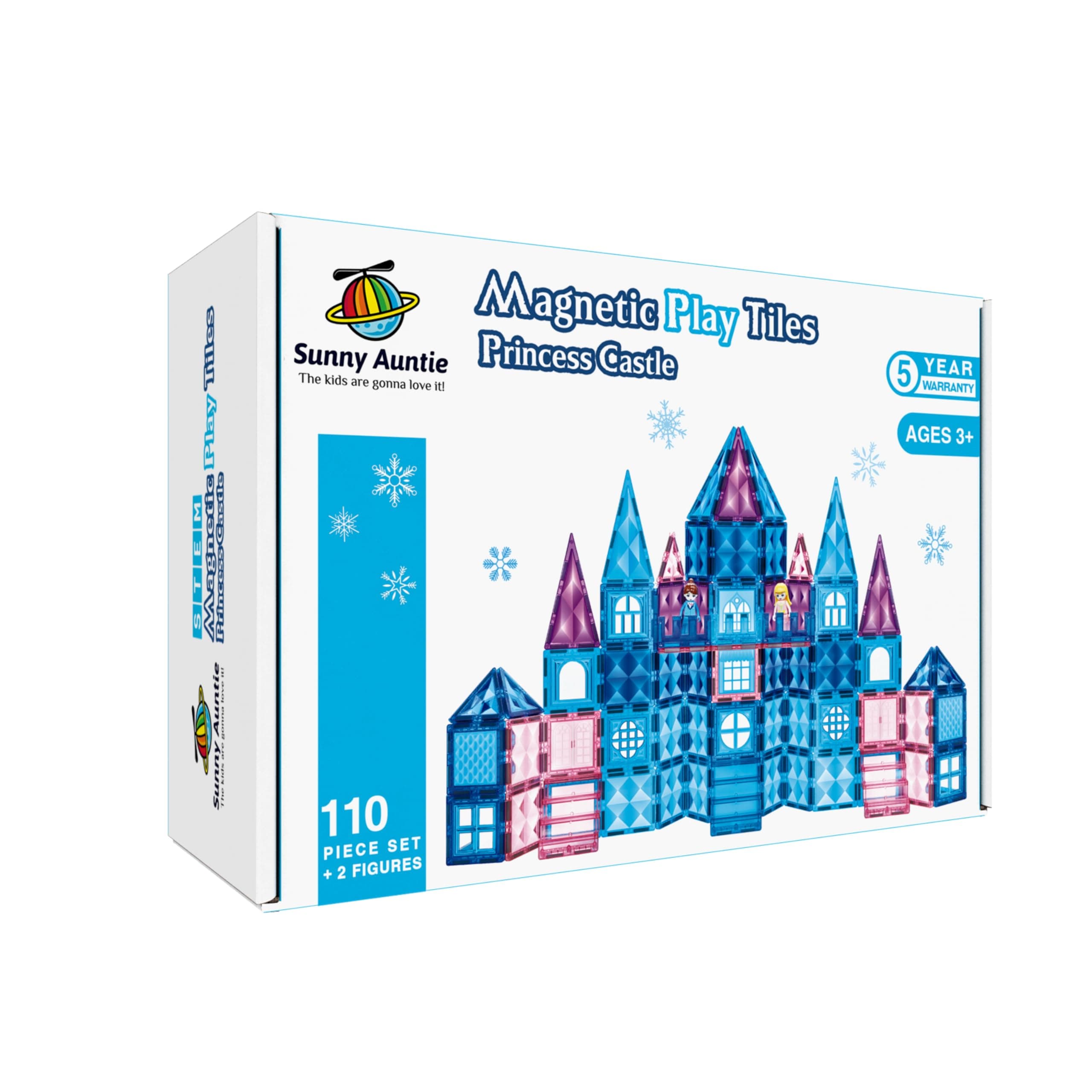 Magnetic Tiles 110 PCS, Princess Castle Magnet Blocks, Toys for Girls, 3 4 5 6 7 8 Year Old Girl Birthday Gift Ideas, Magnetic Building Blocks + Zippered Carrying Case + 2 Dolls Gift