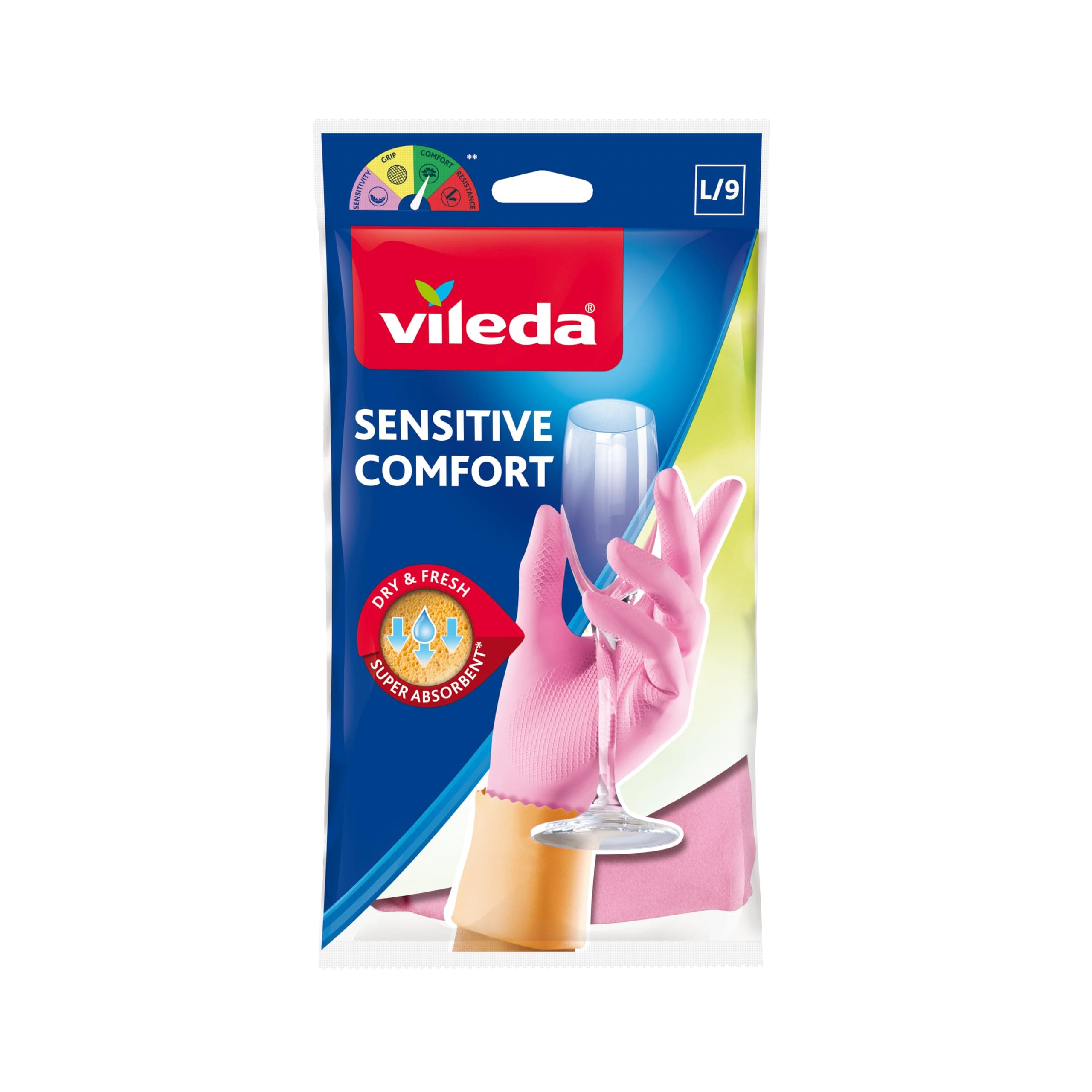 Vileda Sensitive, Dishwashing Gloves, Durable Cleaning Gloves, maximum sense of touch, Cotton lining, Size L Large, 1 pair