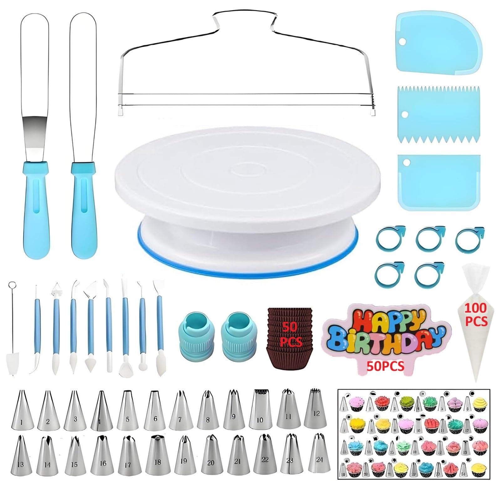 YOQXHY 248 Pcs Cake Decorating Kit with Cake Turntable,Cake Leveler,24 Number...