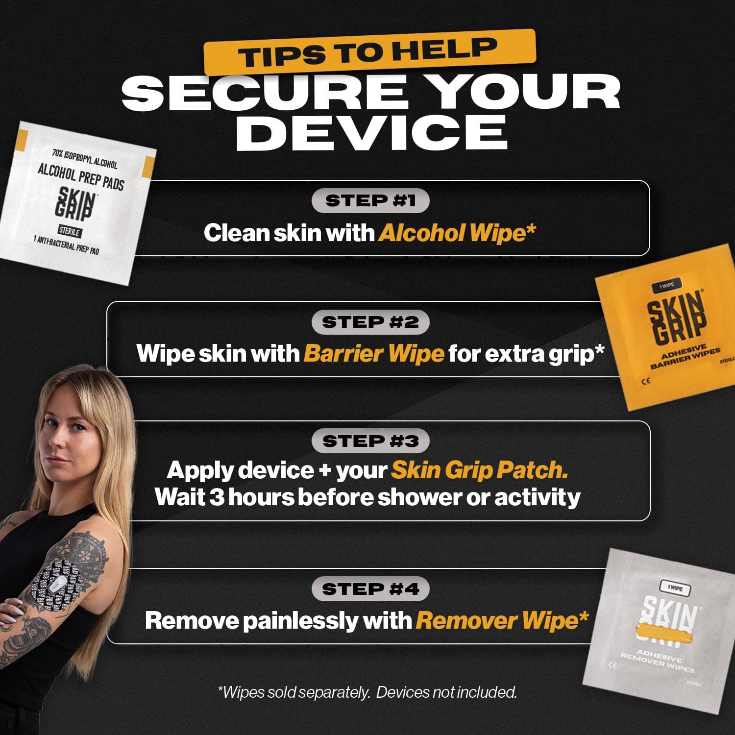 Skin Grip Freestyle Libre 3 Sensor Covers-Waterproof & Sweatproof Adhesive Patches for 10-15 Days (Not for Libre2), Pre-Cut CGM Sensors Cover, Compatible with Instinct Sensors- 20 Pack, Basic Pack