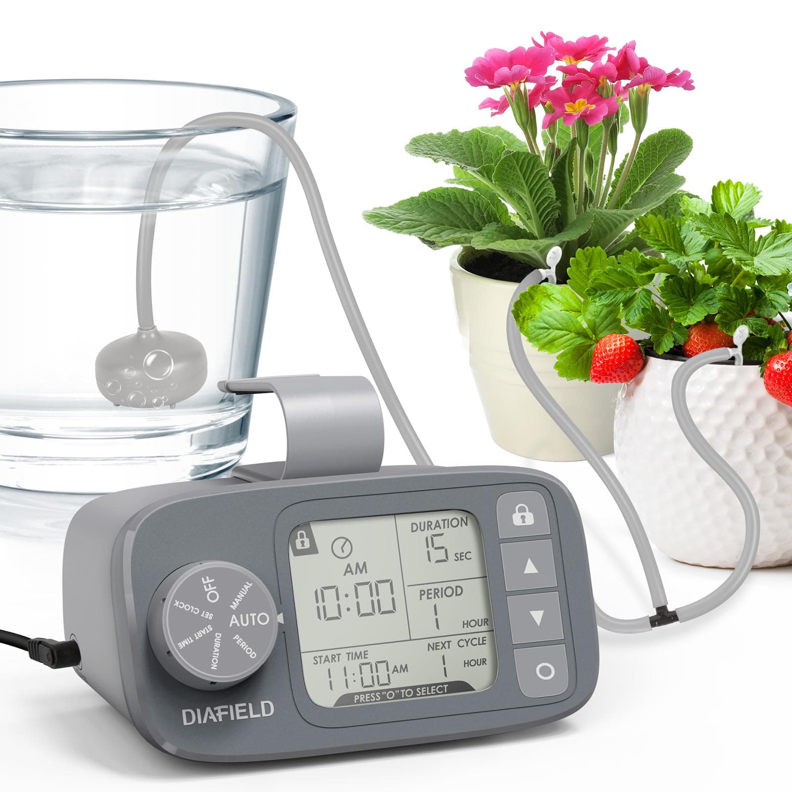 DIAFIELD Indoor Automatic Plant Waterer, Self Watering System for 15 Potted Plants, Auto Drip Irrigation Kit Programmable Water Timer