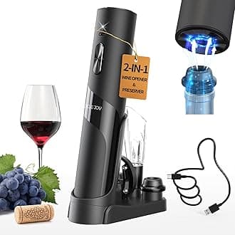 Rechargeable Wine Opener Electric Wine Bottle Opener 7-in-1 Wine Gift Set with Electric Vacuum Pump, Charging Station, Foil Cutter, Wine Aerator Pourer and 2 Wine Stoppers