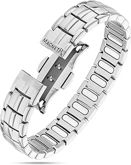 MagnetRX® Magnetic Bracelets for Men - EllipseMAX 5X Strength 5,000 Gauss Magnets - Designed in USA & Patent Pending - Premium Titanium Mens Magnetic Bracelet & Adjustable Length (Silver)
