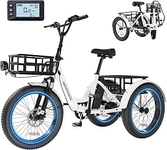 MOONCOOL Electric Trike for Adults, 500W/750W 48V Electric Tricycle for Adults Peak Power 1500W, 20"x3.0" Fat Tire 3 Wheel Electric Bike, Folding Aluminum Adult Tricycle with Removable Battery