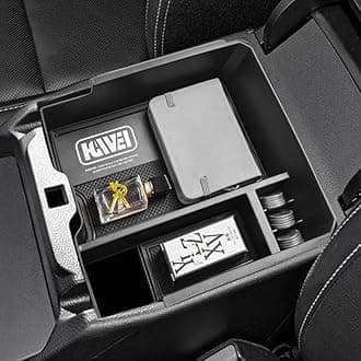 HGWEI Center Console Organizer Tray Compatible with 2024 Ford Ranger & Ranger Raptor Interior Accessories, Coin Container Armrest Storage Box(Electric handbrake Version), Black