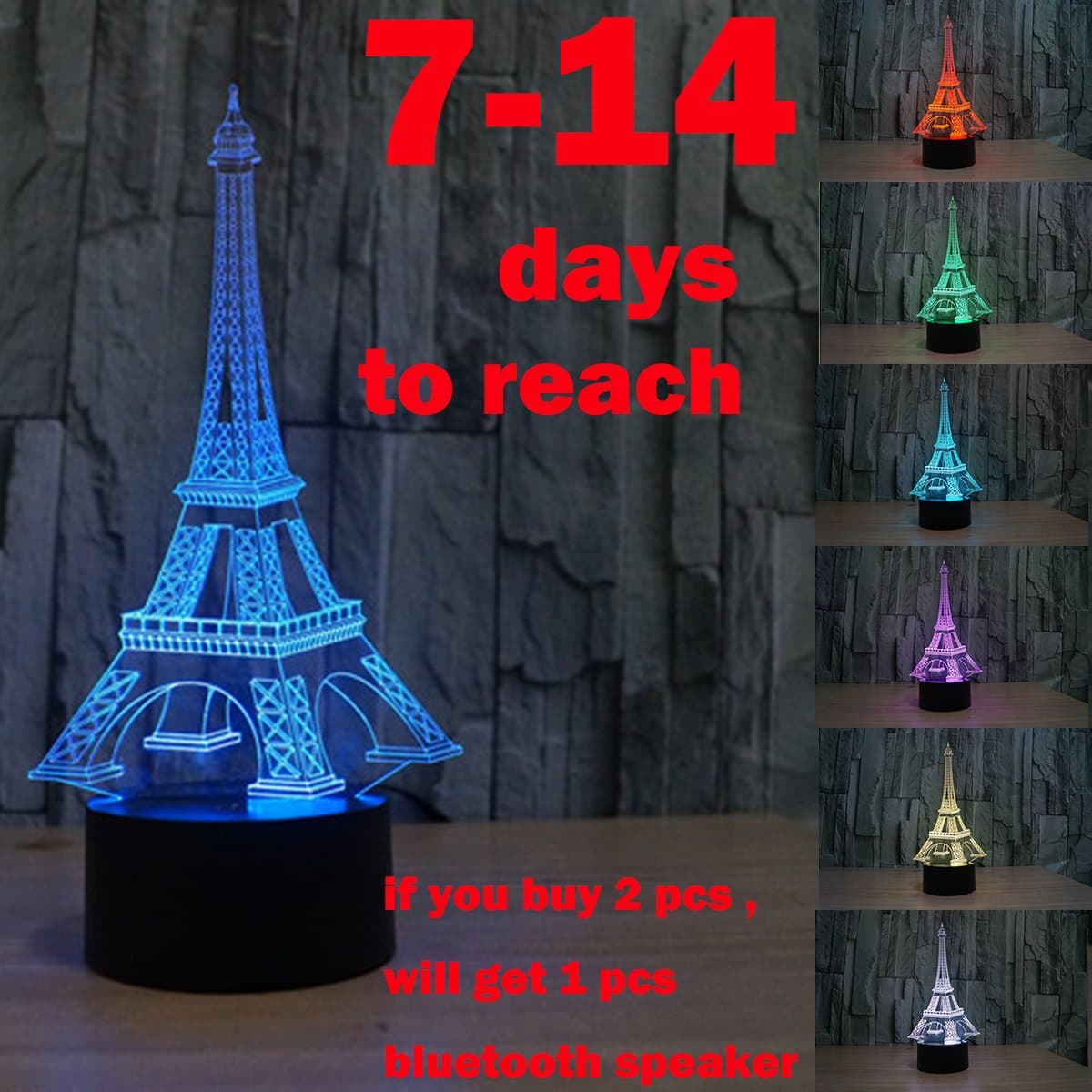 XJCKING 3D illusion Romantic Eiffel Tower bedroom night color change USB Touch button LED desk table light lamp