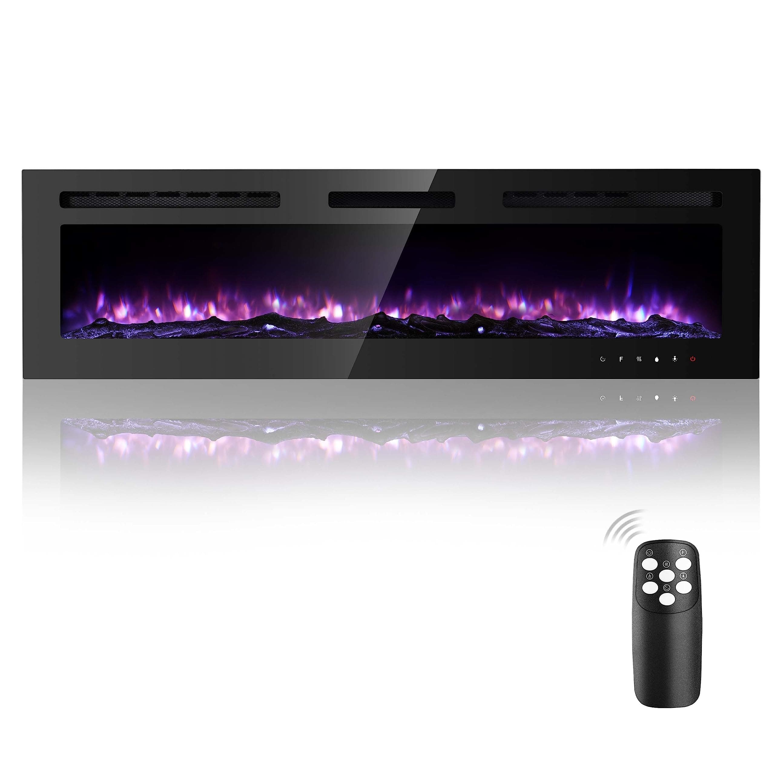 60 inch Electric Fireplace Insert, Wall Mounted, 12 Flame Colors, Remote Control, Timer
