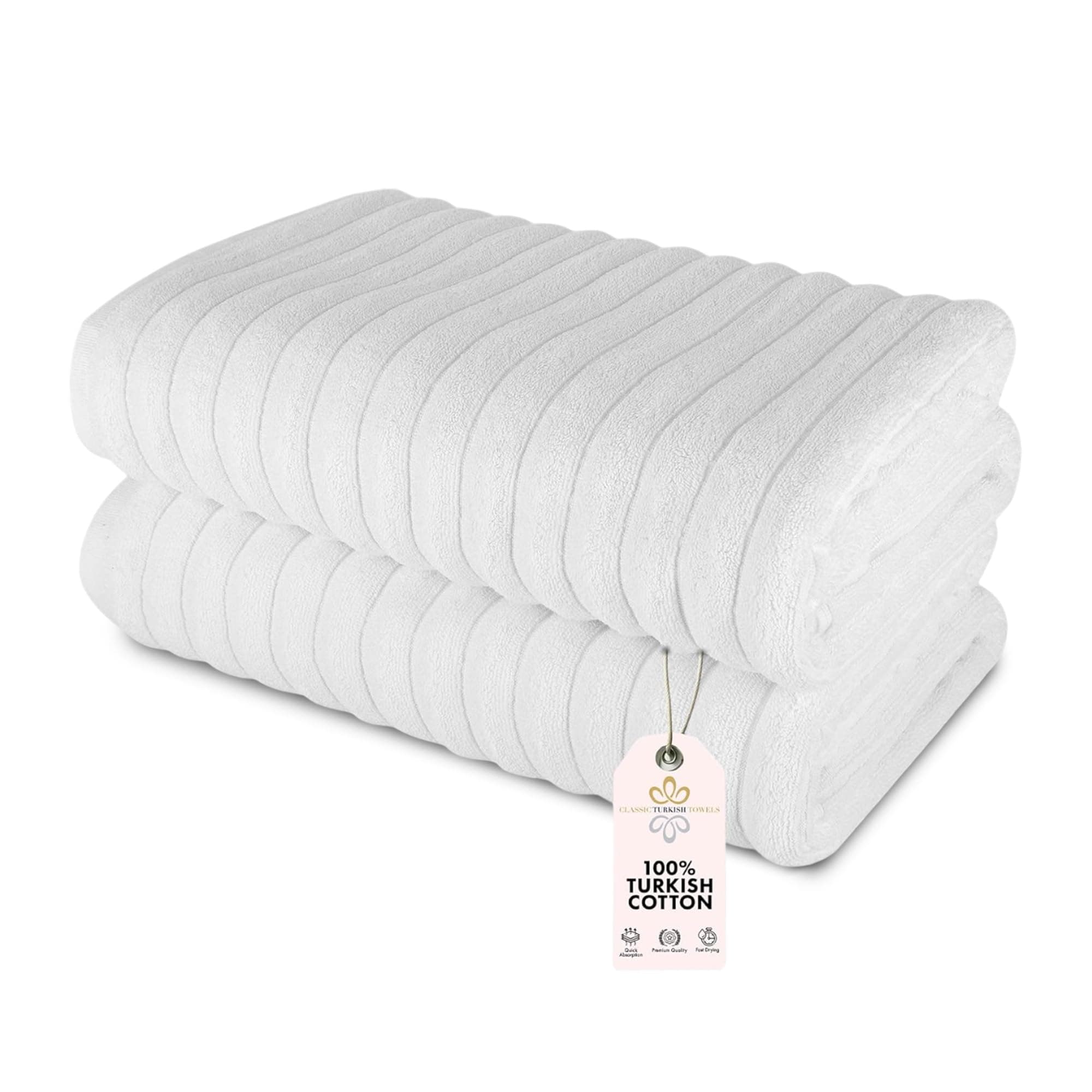 Classic Turkish Towels CTT - Premium 2 Piece Jumbo Bath Sheets, 100% Turkish Cotton, Absorbent & Ultra Comfy Bath Towel Sheets for Hotels & Spa | 40"x65" (White)