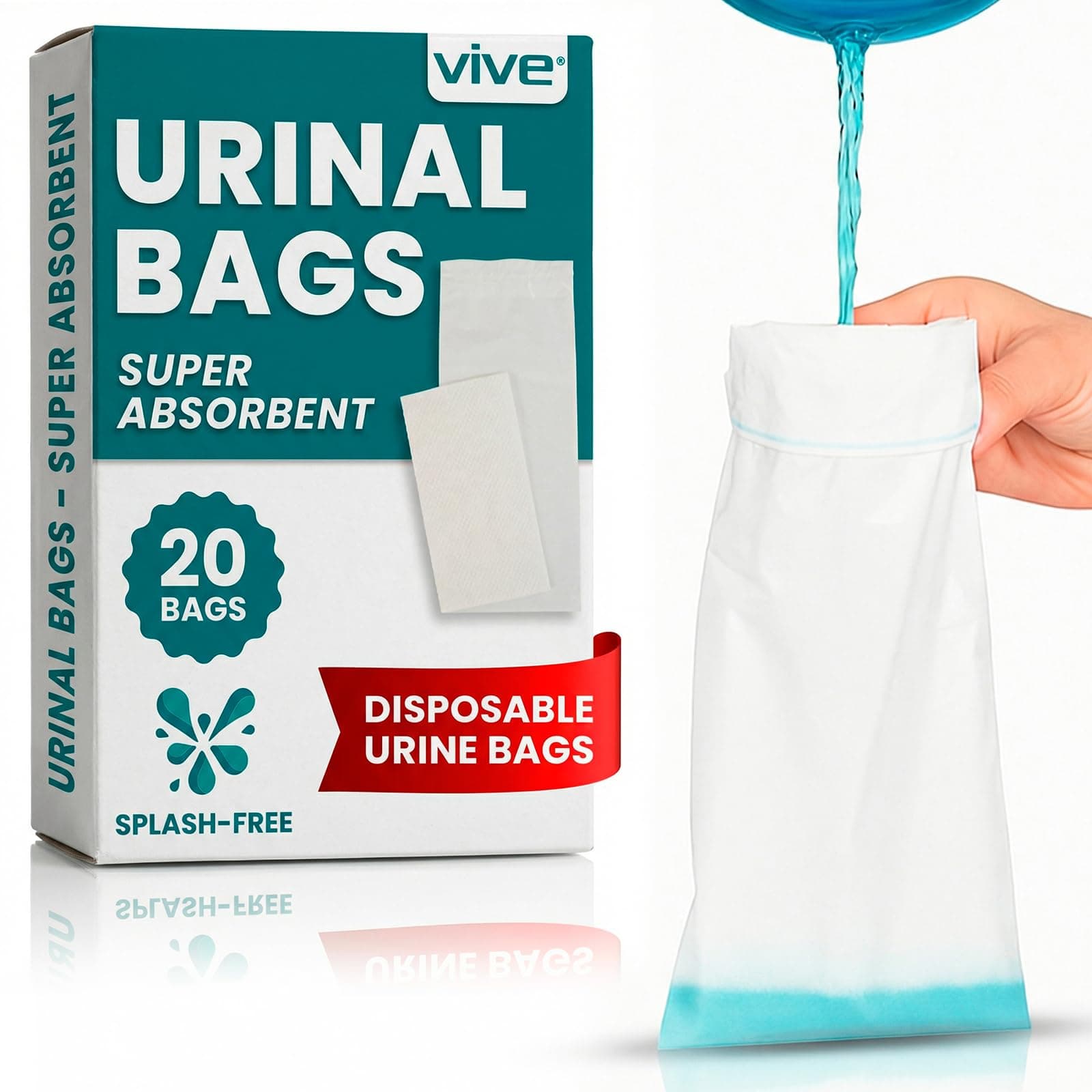 Vive Disposable Urinal Bags (20 Count) - Incontinence Pee Bladder for Men - Portable Urine Collection Drainage Sleeve Pad - Medical Grade Liner for Travel, Bed, Camping - Plastic Relief John
