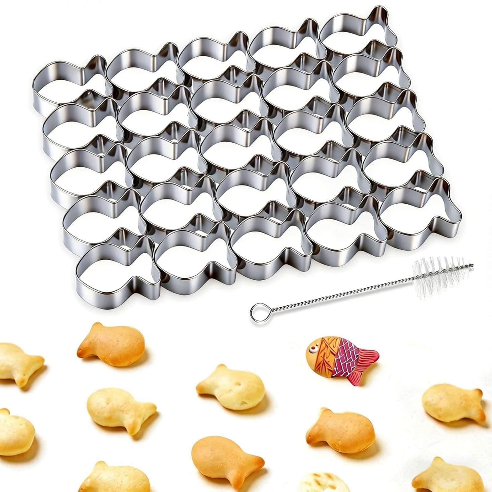 Gold Fish Cracker Cutter,25 Cavity Fish Cookie Cutter,Mini Gold Fish Shapes Molds for Cookie,Non-stick Dough, Stainless Steels Cookie Cutters Mold for Baking