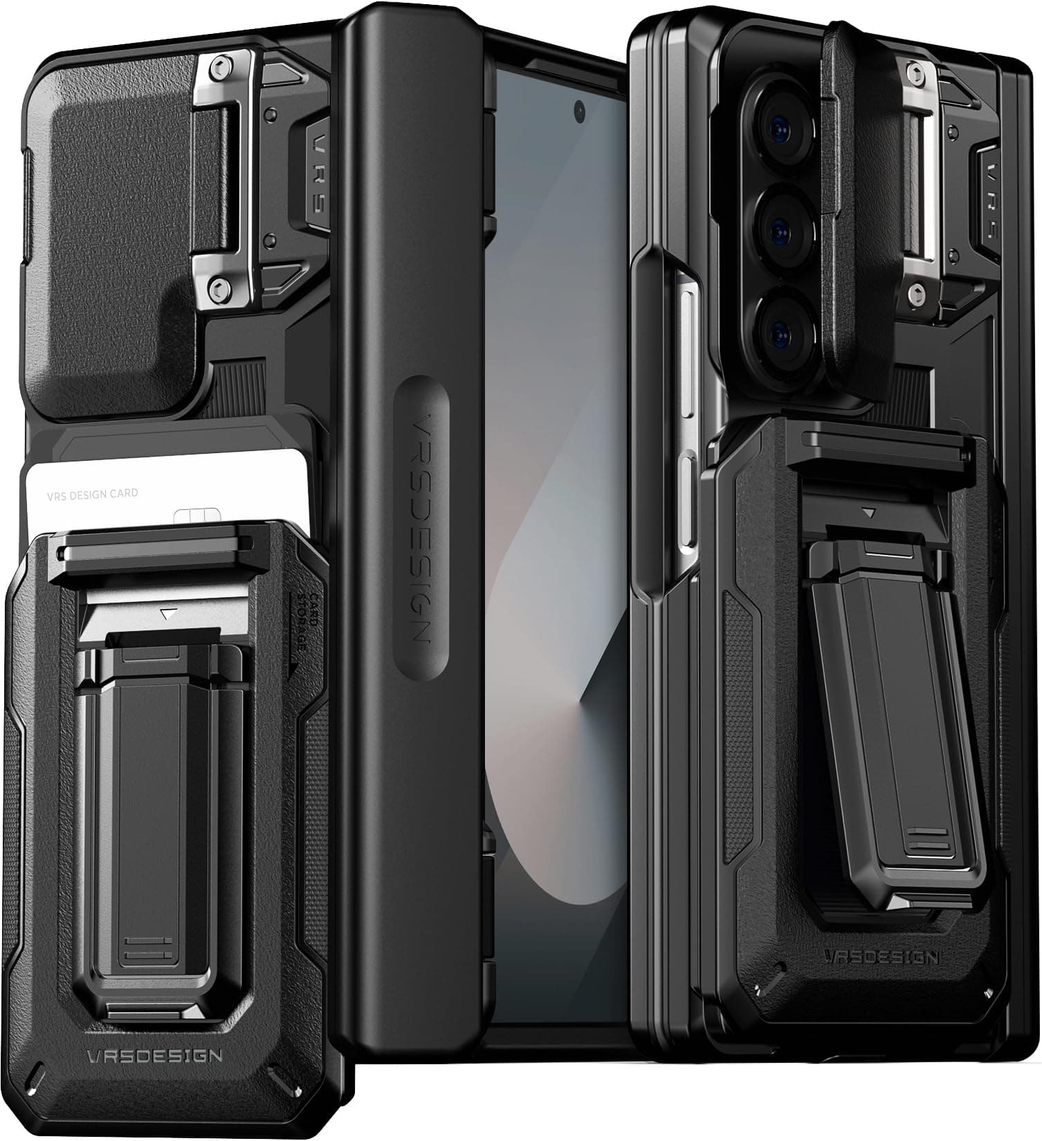 VRS DESIGN Origin Wallet Case for Galaxy Z Fold 6 (2024) - Premium Card Holder [2 Cards] With Built-in Kickstand & Camera Protection - Rugged Design Compatible With Z Fold 6 (Matte Black)