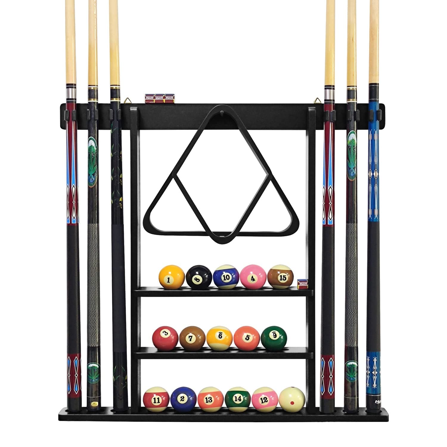 Pool Stick Holder Solid Wood Cue Stick Holder Billiard Cue Racks Holds Billiards Accessories for Game Room, Bar, (Black)