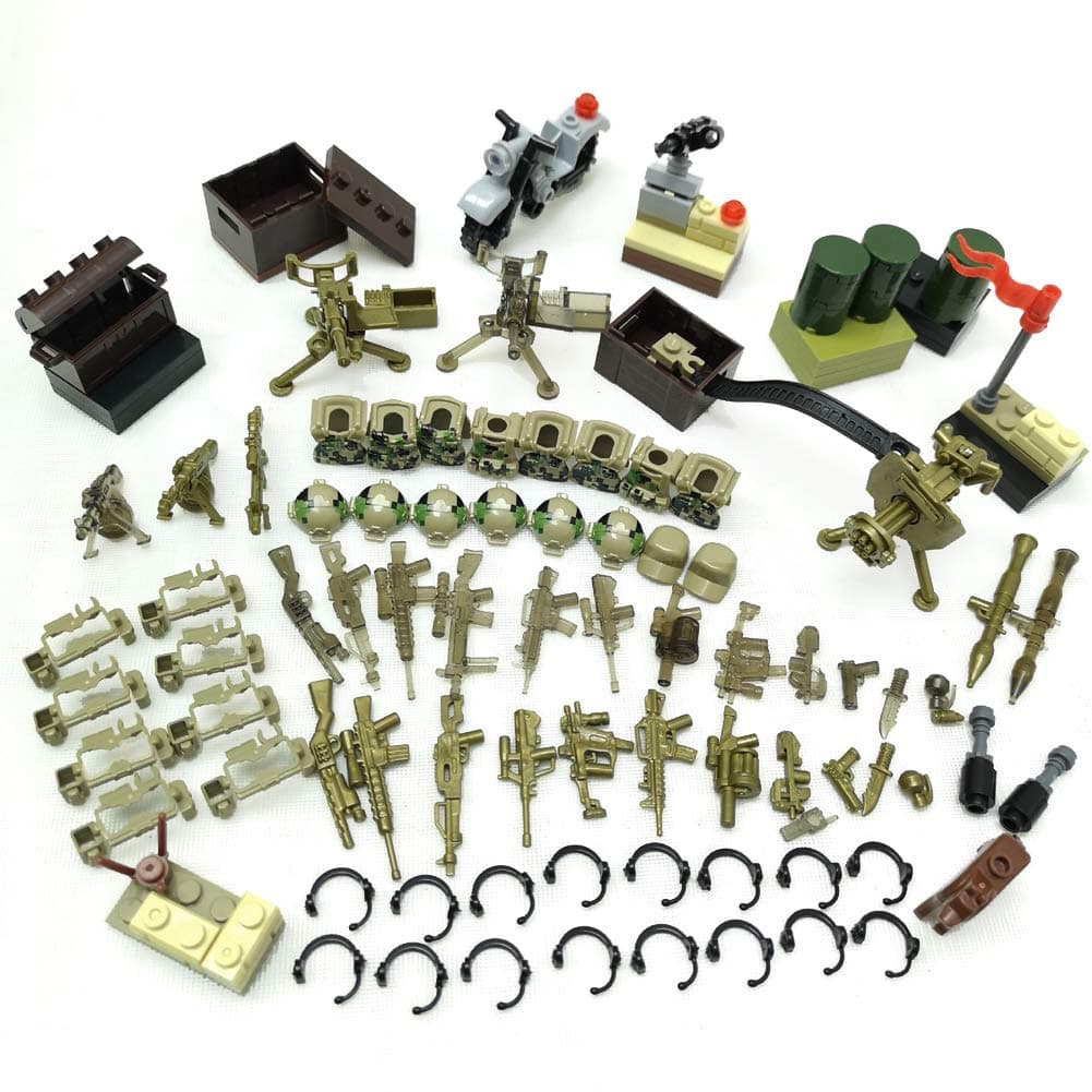 Military Army Weapons, Weapon Pack Accessories Set Compatible Major Brands ,Accessories - Hats, Weapons, Tools, Modern Assault Pack Military Building Blocks Toy
