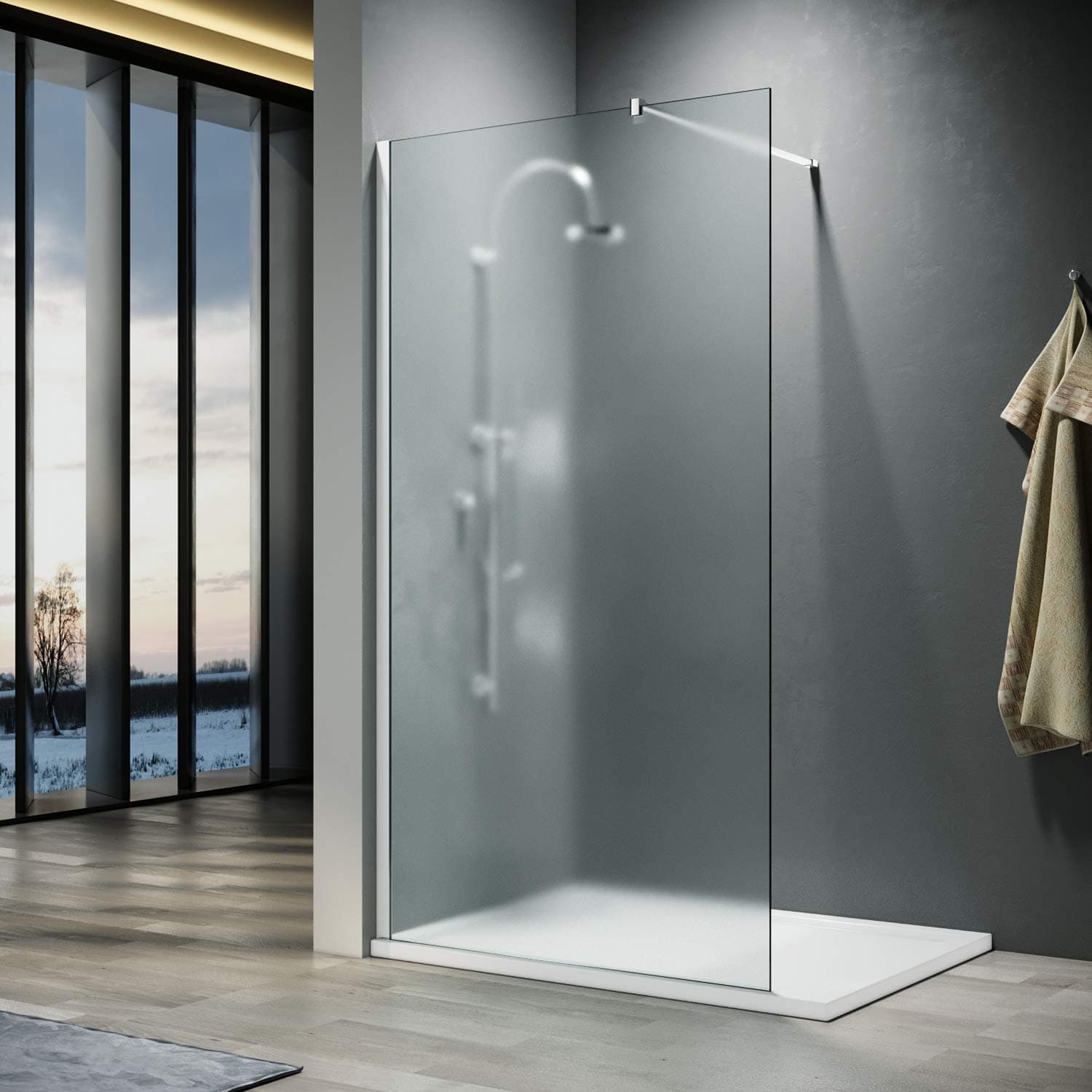 ELEGANT Walk in Shower Enclosure 8mm Full Frosted Easy Clean Safety Glass Shower Cubicles Wet Room Shower Screen Bath Screen 1100mm