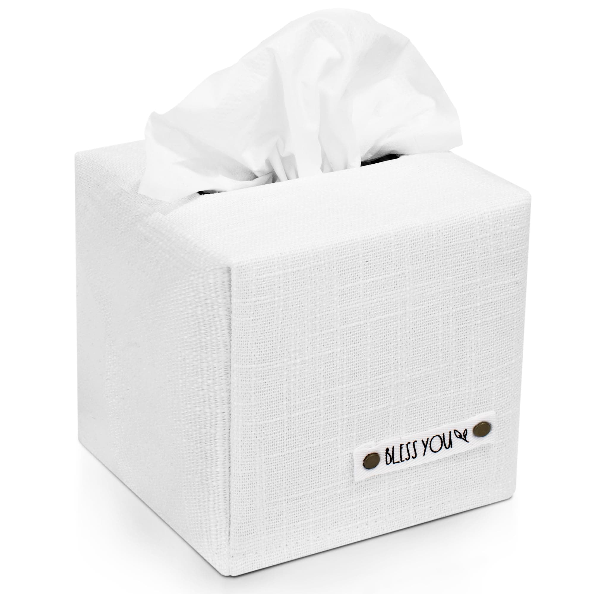 Stylish Tissue Box Cover - This White Linen Holder Instantly Covers Your Square Tissue Boxes - The Perfect Cube Cover for Your Bathroom and Home