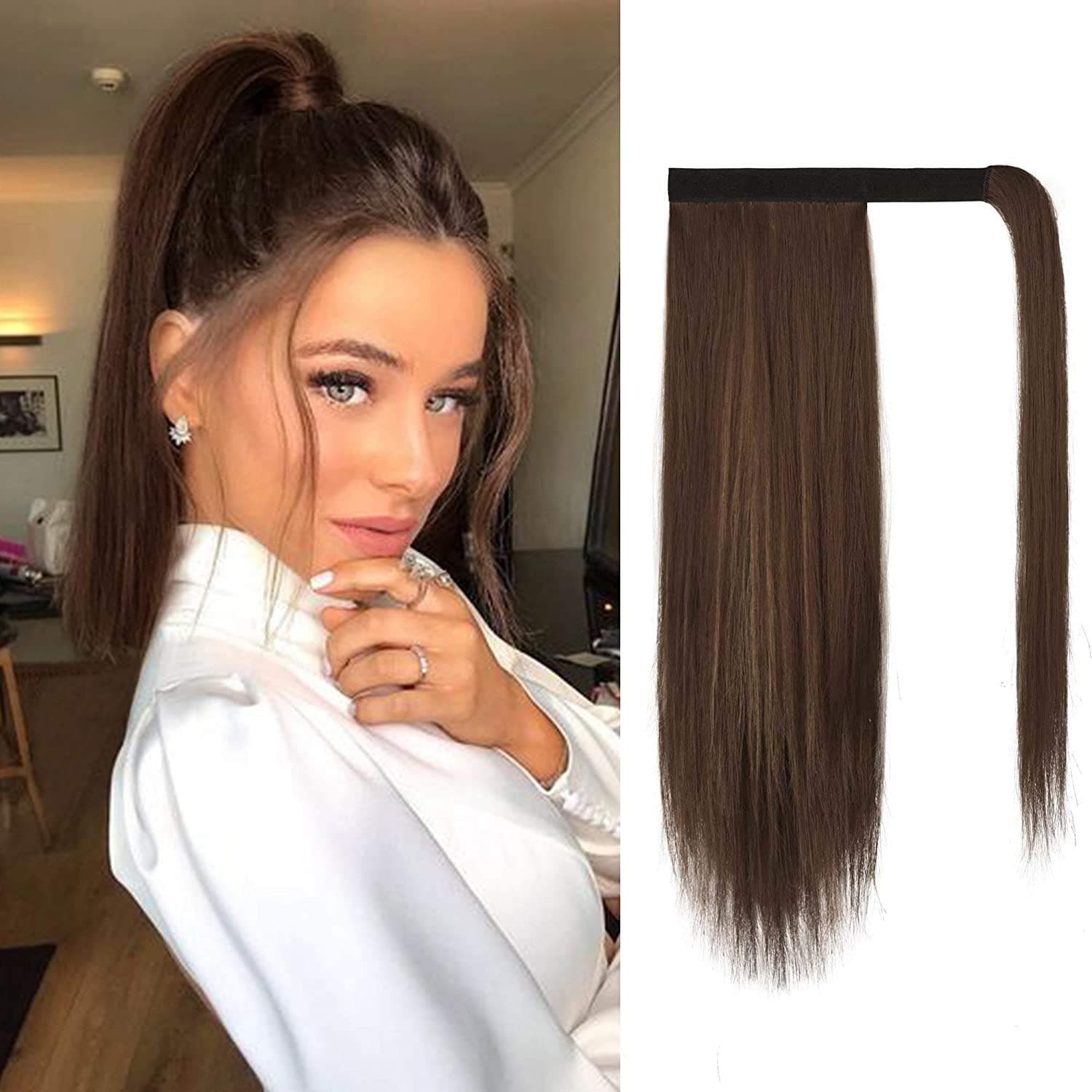 BARSDARClip in Ponytail Extensions, 14 inch Short Straight Wrap around Fluffy Pony Tails Synthetic Hair for Women Girls