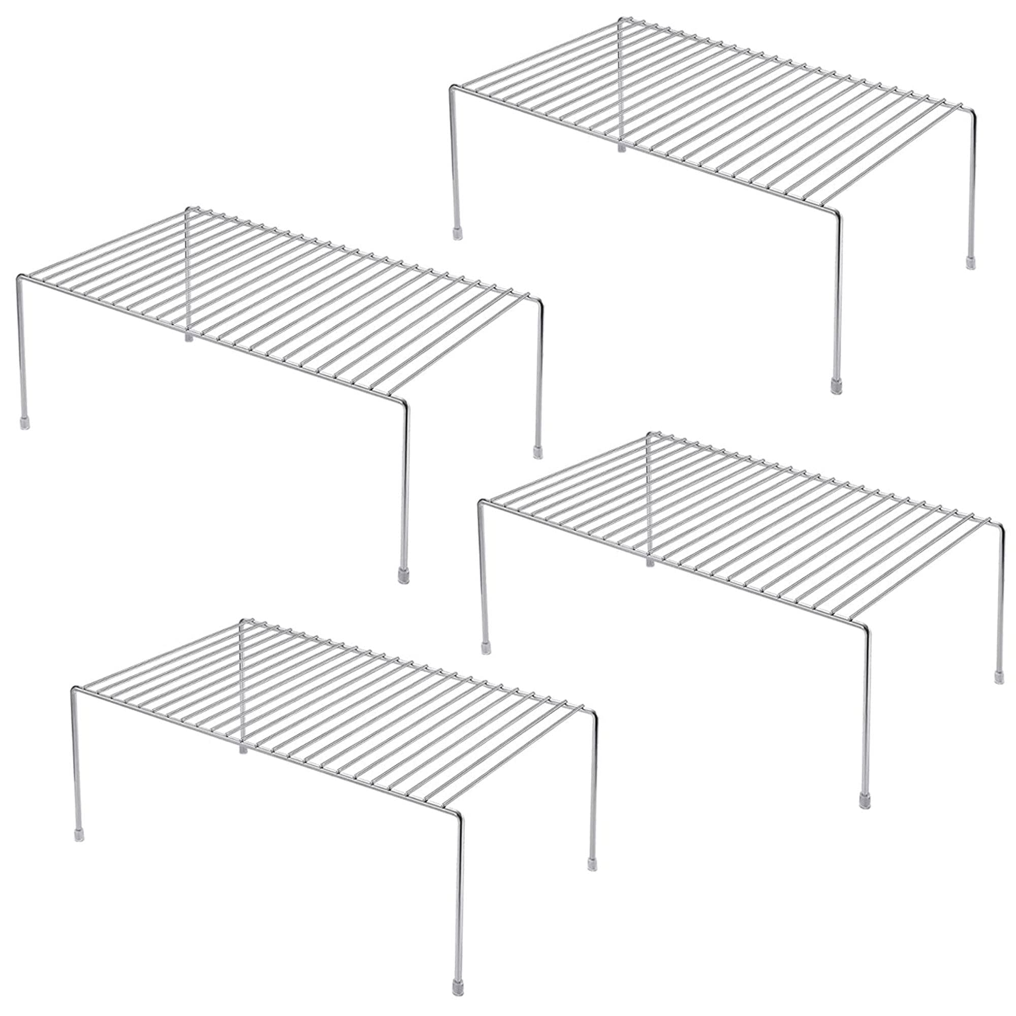 Kitchen Cabinet Shelf Organizer Set of 4, Medium (13 x 9.4 inch) Metal Wire Pantry Storage Shelves, Dish Plate Racks for Cabinets, Freezer, Counter, Cupboard Organizers and Storage, Chrome