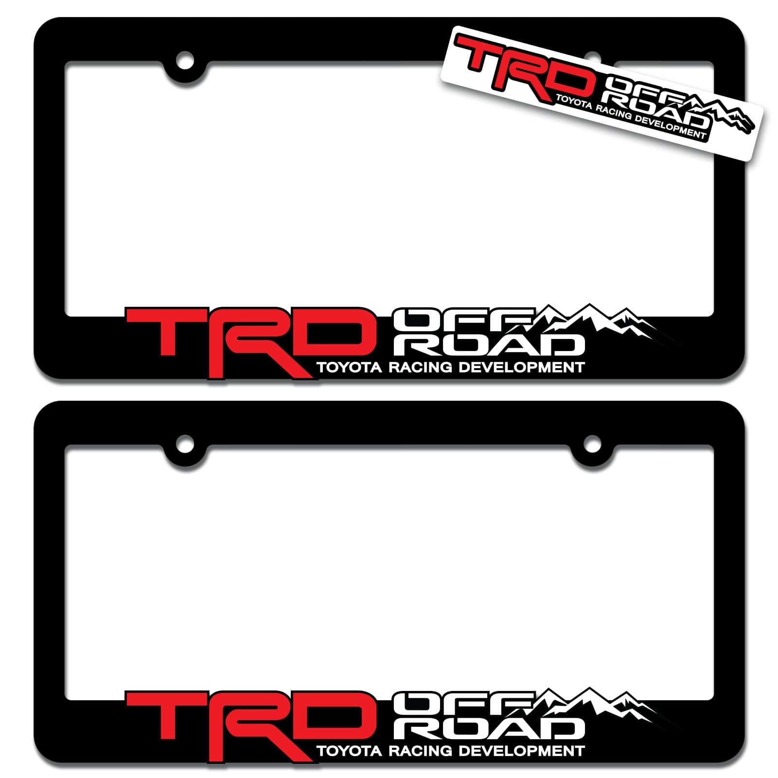 TRD OFF ROAD (2) License Plate Frames Toyota Racing Development 3D Letter Frame Brackets (1-Pair)