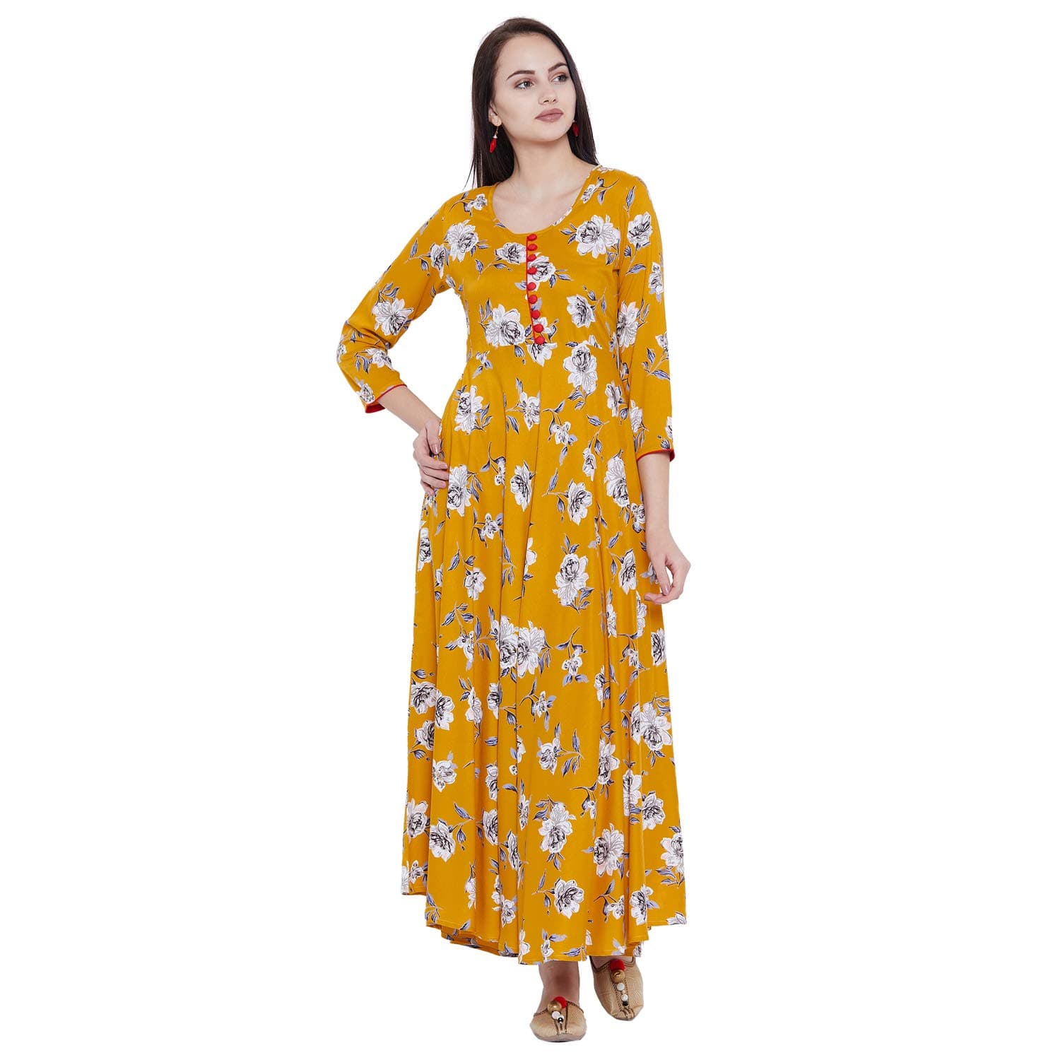 Tissu Women's Floral Printed Flared Kurta with Front Buttons
