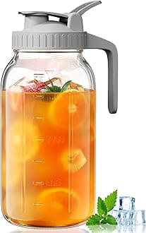 OneDream Glass Pitcher with Lid, 64 oz Large Mason Jar Wide Mouth, Sun Tea Glass Jar for Outside, Iced Tea Pitcher for Cold Beverages, Breast Milk, and Home Entertaining