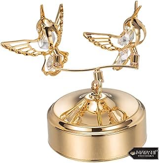 Matashi 24K Gold Plated Music Box with Two Crystal Studded Hummingbirds Figurine Tabletop Showpiece for Living Room Gift for Musician Mother's Day Christmas Valentine's Day Housewarming Present