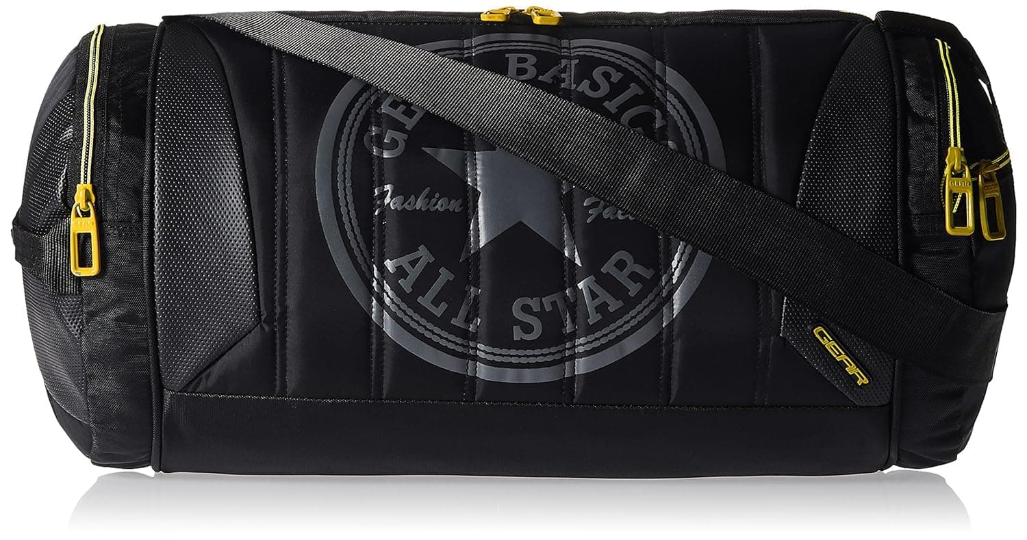 Polyester 23cms Black and Yellow Travel Duffle (DUFPRO2000106)